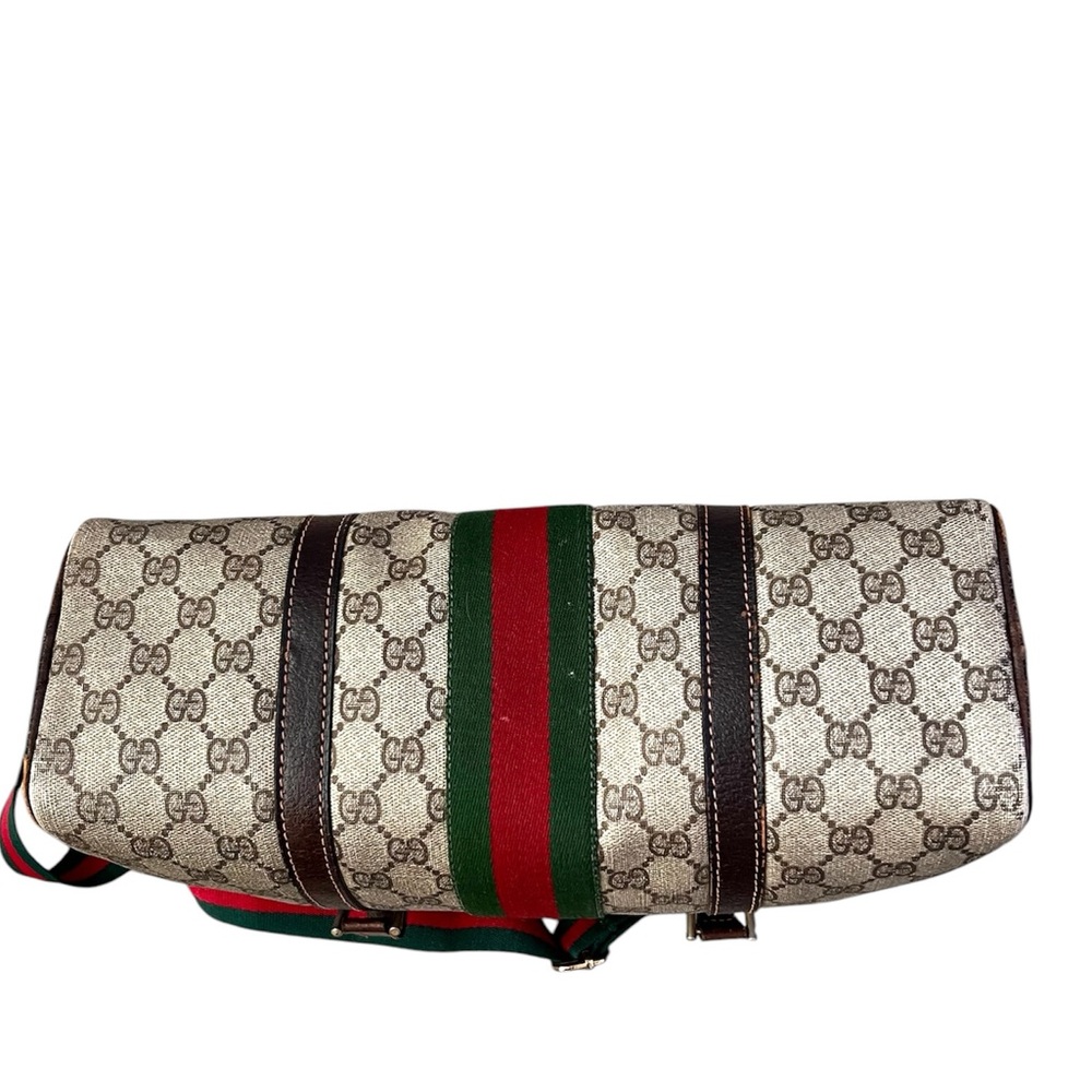 Gucci Beige GG Supreme Canvas Travel Duffle with Green-Red Stripe - Picture 5 of 13